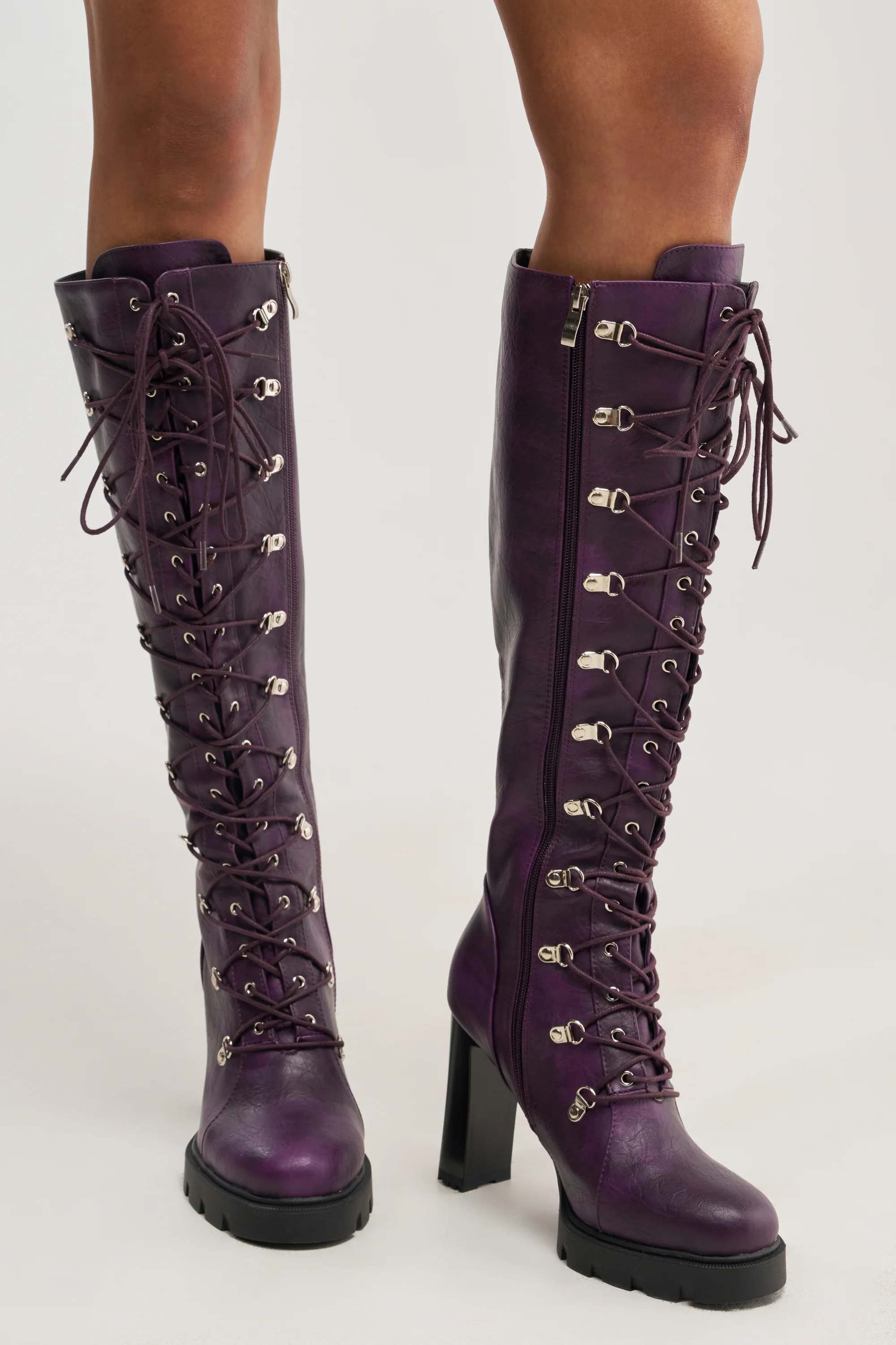 AZALEA WANG AURIGA PLUM LACE UP BLOCK BOOT - Akira Wear