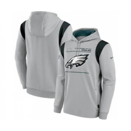 Men's Philadelphia Eagles 2021 Gray Sideline Logo Performance Pullover Hoodie - Jersey
