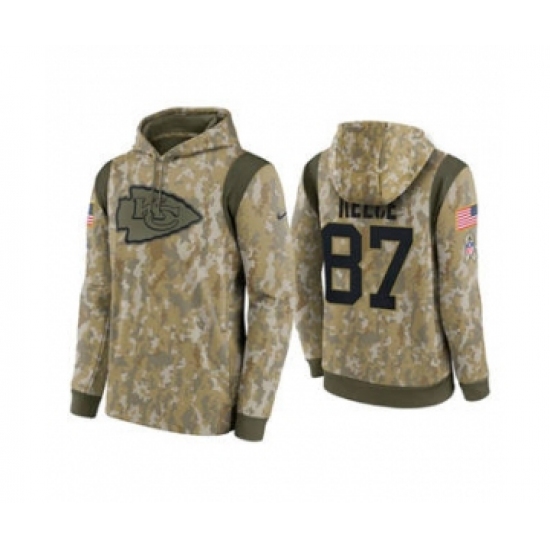 Men's Kansas City Chiefs #87 Travis Kelce Camo 2021 Salute To Service Therma Performance Pullover Football Hoodie - Jersey