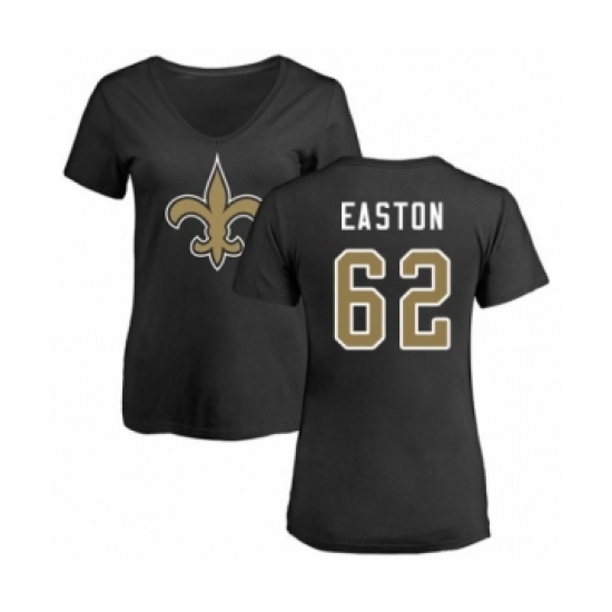 Football Women's New Orleans Saints #62 Nick Easton Black Name & Number Logo Slim Fit T-Shirt - Jersey