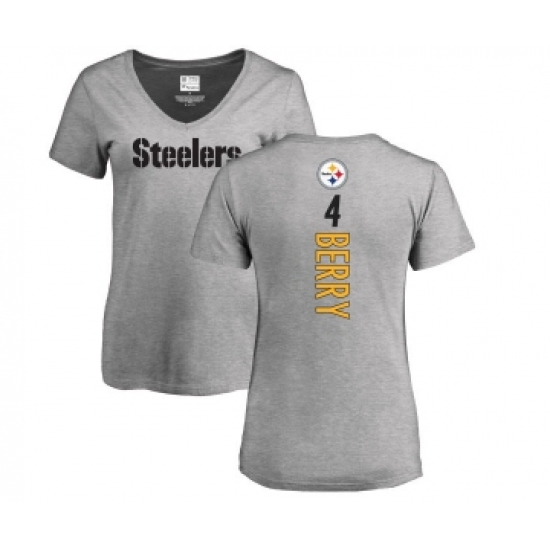 Football Women's Pittsburgh Steelers #4 Jordan Berry Ash Backer V-Neck T-Shirt - Jersey