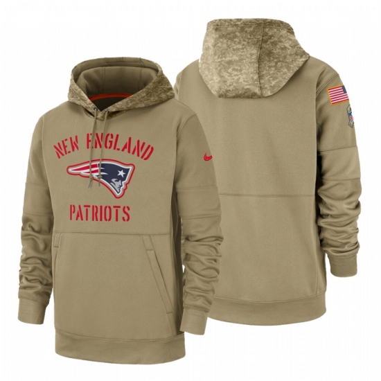 Men's New England Patriots 2019 Salute to Service Tan Sideline Therma Pullover Hoodie - Jersey