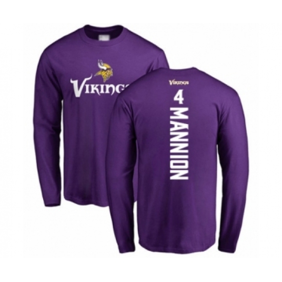 Football Minnesota Vikings #4 Sean Mannion Purple Backer Long Sleeve T-Shirt - Jersey