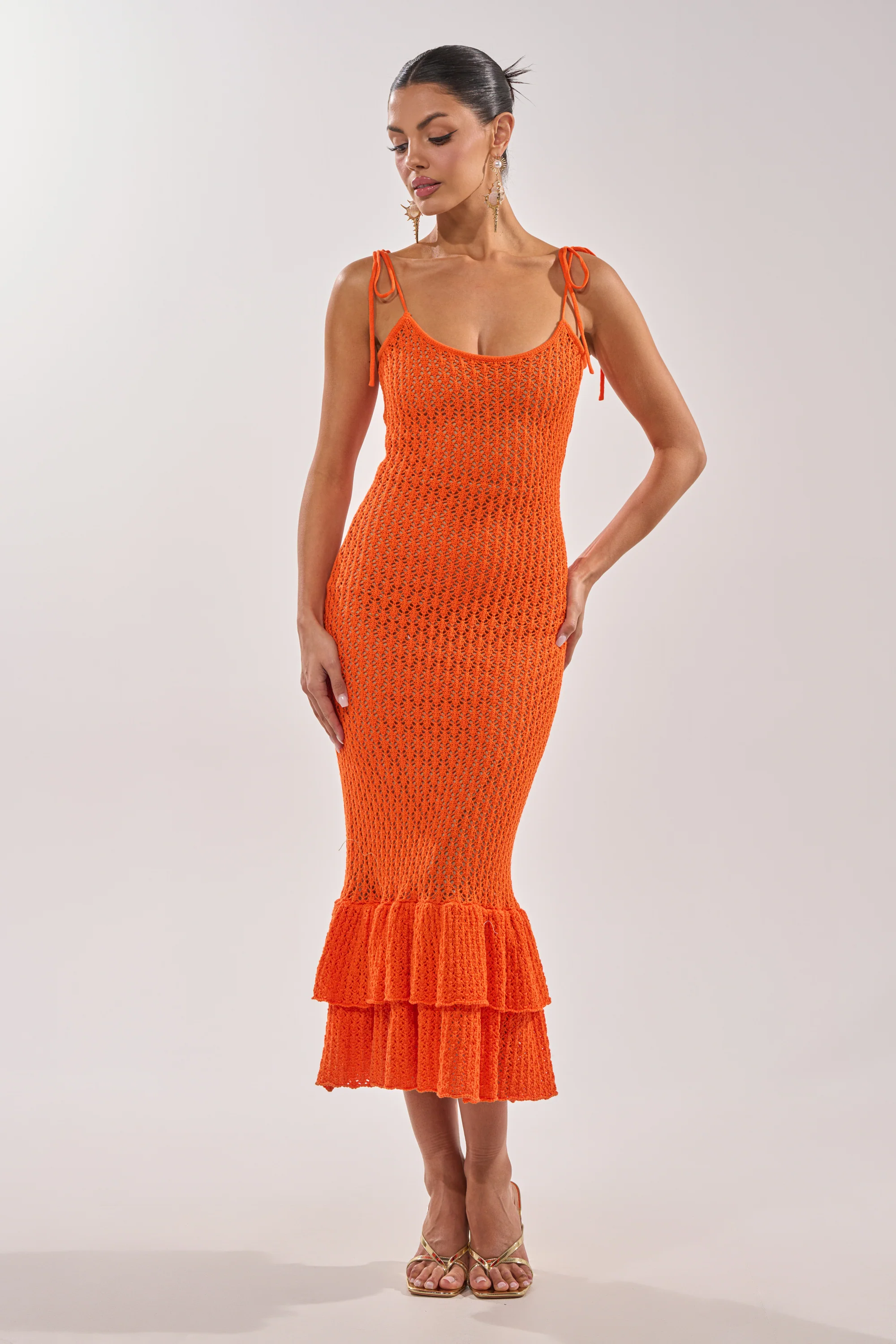 LINSEY MAXI KNIT DRESS IN ORANGE - Akira Wear
