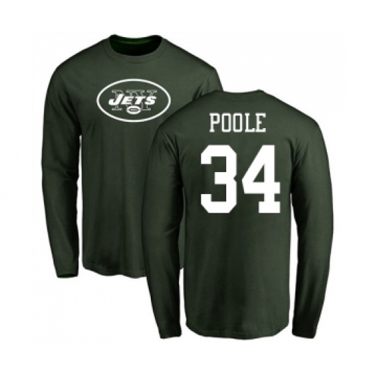 Football New York Jets #34 Brian Poole Green Name & Number Logo Long Sleeve T-Shirt - Jersey