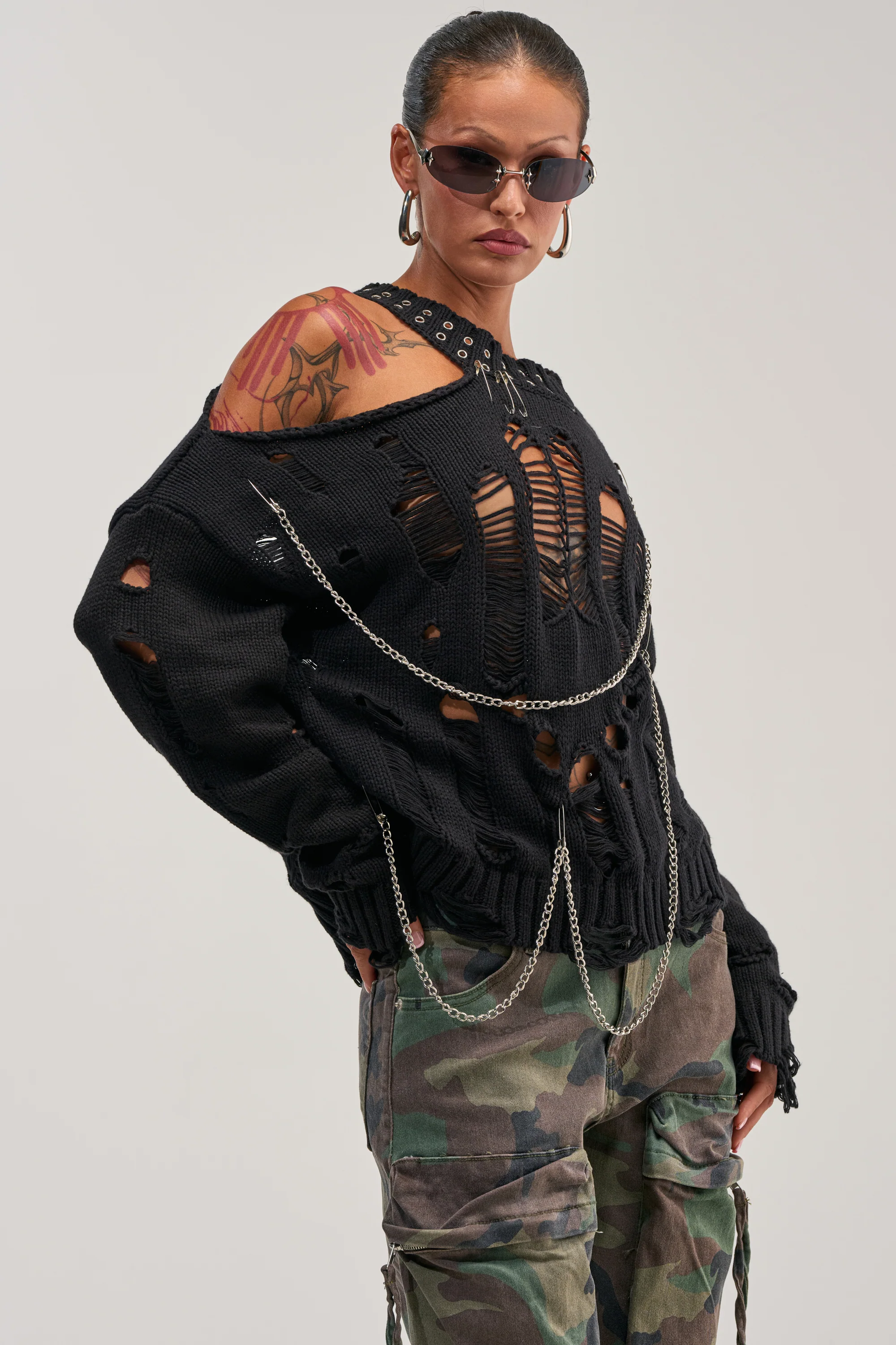 CHOPPED UP DISTRESSED SWEATER - Akira Wear