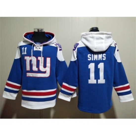 Men's New York Giants #11 Phil Simms Blue Lace-Up Pullover Hoodie - Jersey
