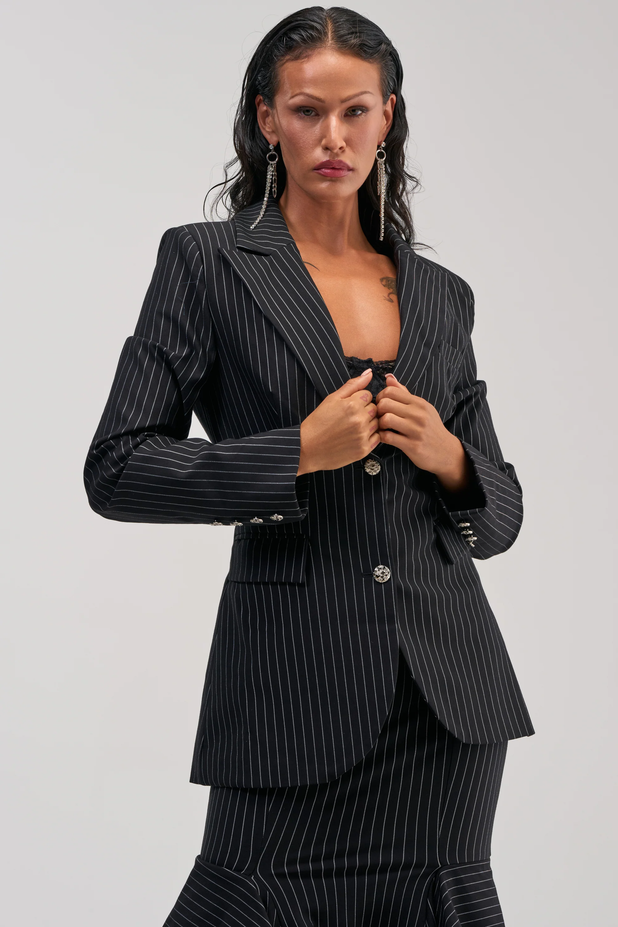 GIVE IT UP PINSTRIPE BLAZER - Akira Wear