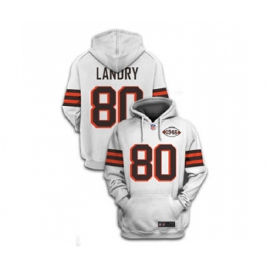 Men's Cleveland Browns #80 Jarvis Landry 2021 White 1946 Collection Pullover Football Hoodie - Jersey
