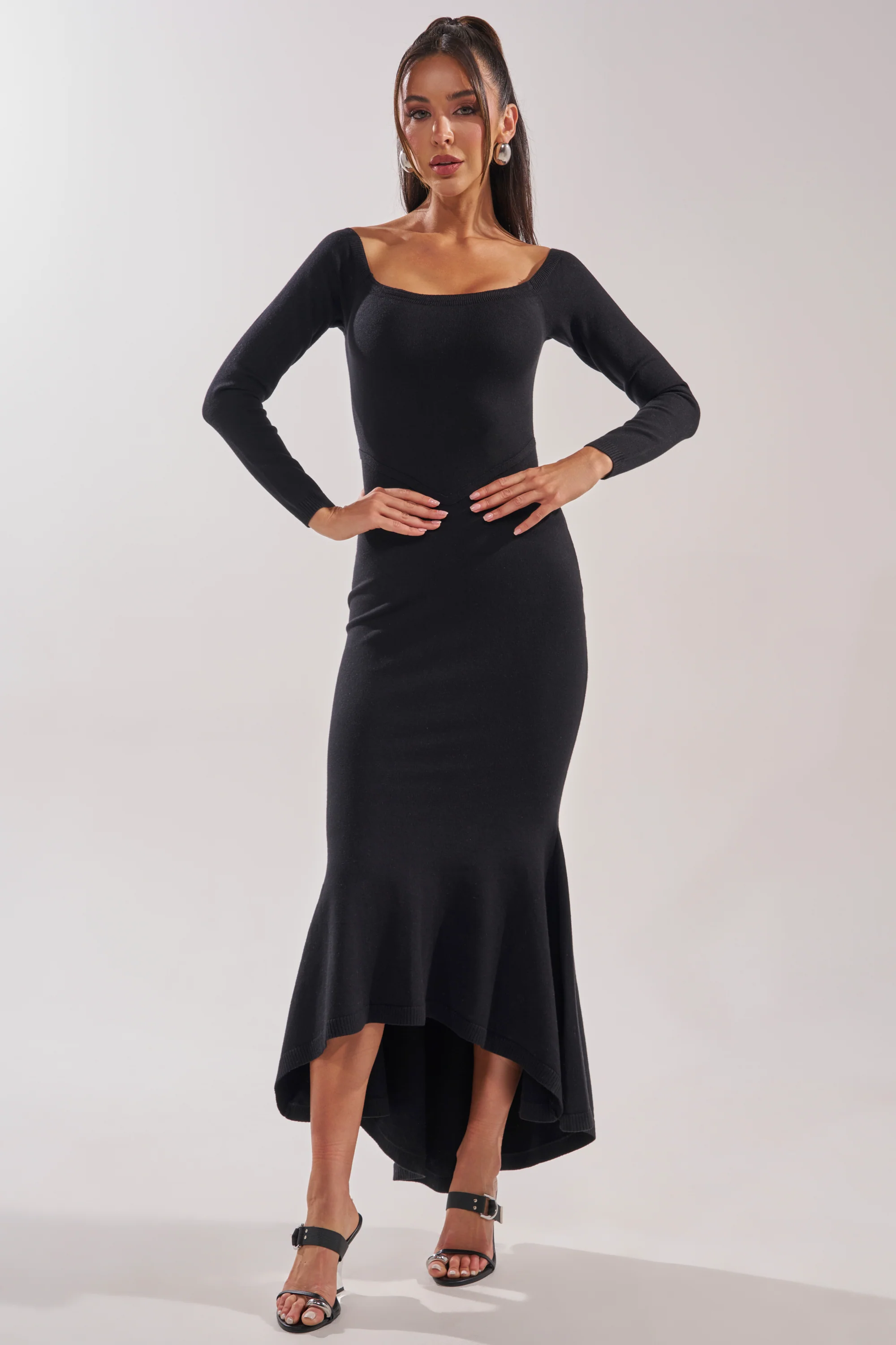 KALLIE OFF SHOULDER LONG SLEEVE SWEATER MAXI DRESS - Akira Wear