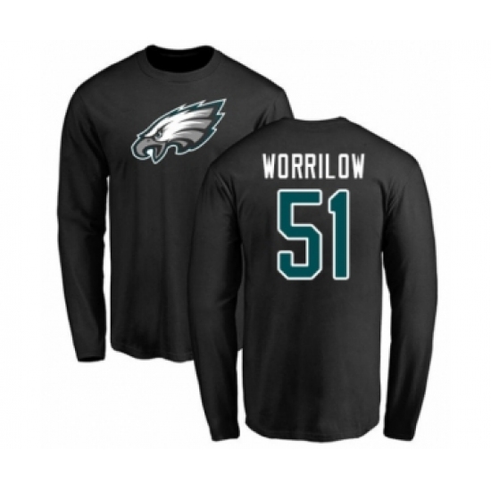 Philadelphia Eagles #51 Paul Worrilow Black Name & Number Logo Long Sleeve T-Shirt - Jersey