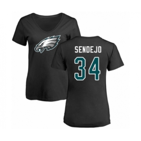 Women's Philadelphia Eagles #34 Andrew Sendejo Black Name & Number Logo Slim Fit T-Shirt - Jersey