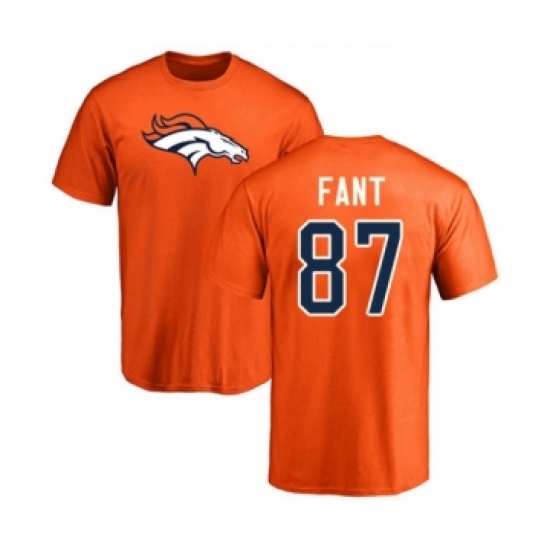 Football Denver Broncos #87 Noah Fant Orange Name & Number Logo T-Shirt - Jersey