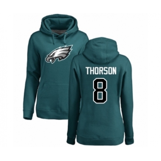 Women's Philadelphia Eagles #8 Clayton Thorson Green Name & Number Logo Pullover Hoodie - Jersey