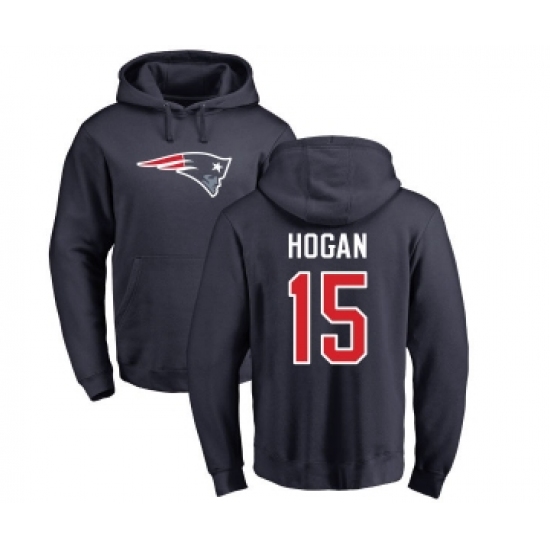 Football New England Patriots #15 Chris Hogan Navy Blue Name & Number Logo Pullover Hoodie - Jersey