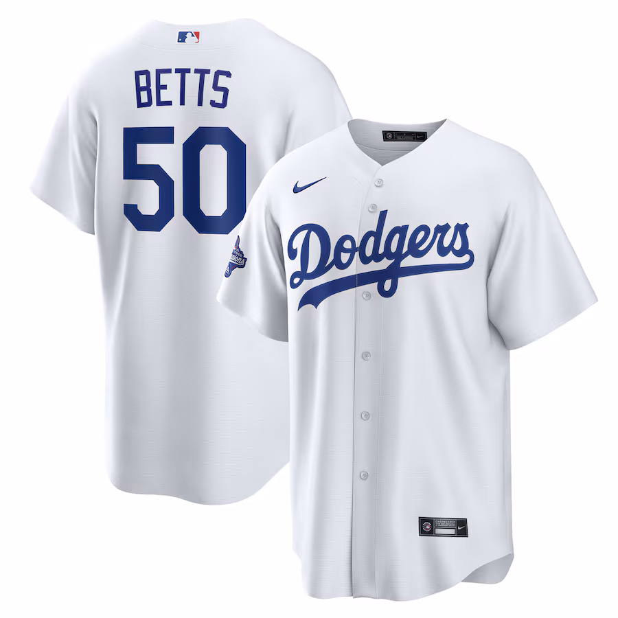 Men's Los Angeles Dodgers Mookie Betts Nike White Home 2025 World Series Champions Replica Jersey - Jersey