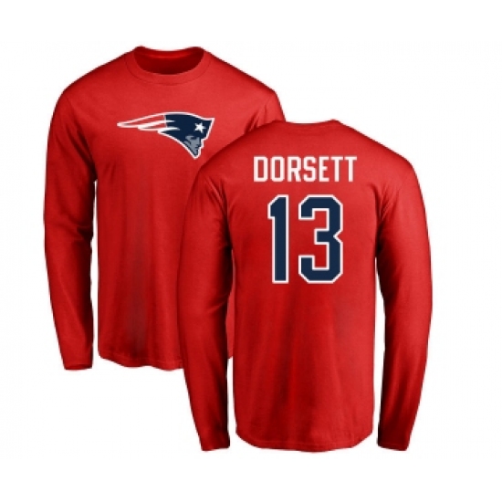Football New England Patriots #13 Phillip Dorsett Red Name & Number Logo Long Sleeve T-Shirt - Jersey