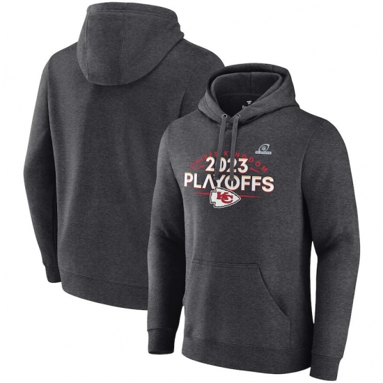 Men's Kansas City Chiefs Heather Charcoal 2023 Playoffs Fleece Pullover Hoodie - Jersey