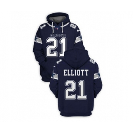 Men's Dallas Cowboys #21 Ezekiel Elliott 2021 Blue Pullover Football Hoodie - Jersey