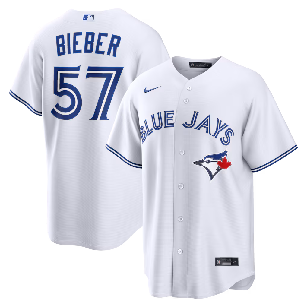 Men's Toronto Blue Jays Shane Bieber Nike White Home Replica Jersey - Jersey