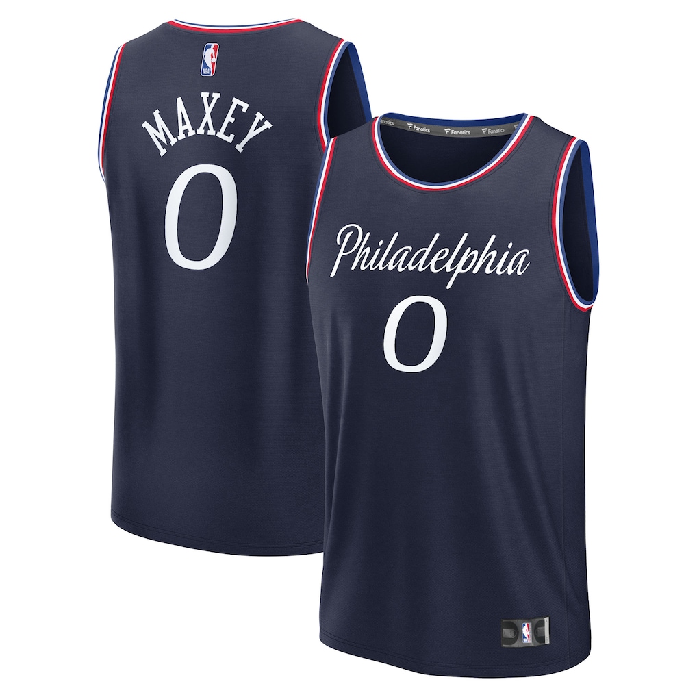Youth Philadelphia 76ers Tyrese Maxey Fanatics Navy 2025/26 City Edition Fast Break Jersey - Jersey