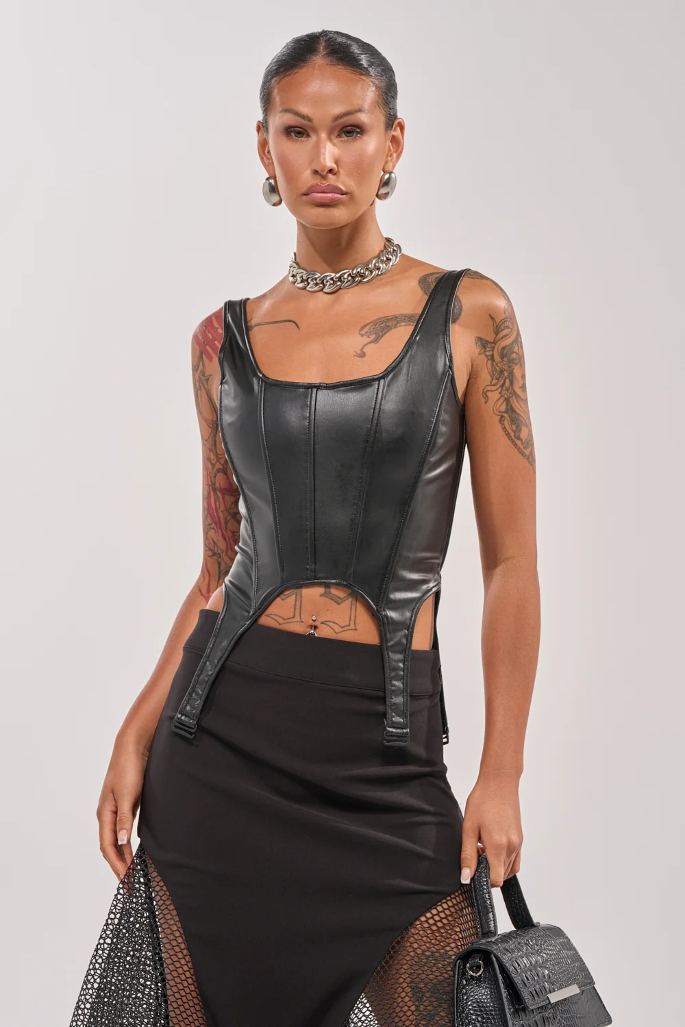 LOCKED AND LOADED FAUX LEATHER CORSET - Akira Wear