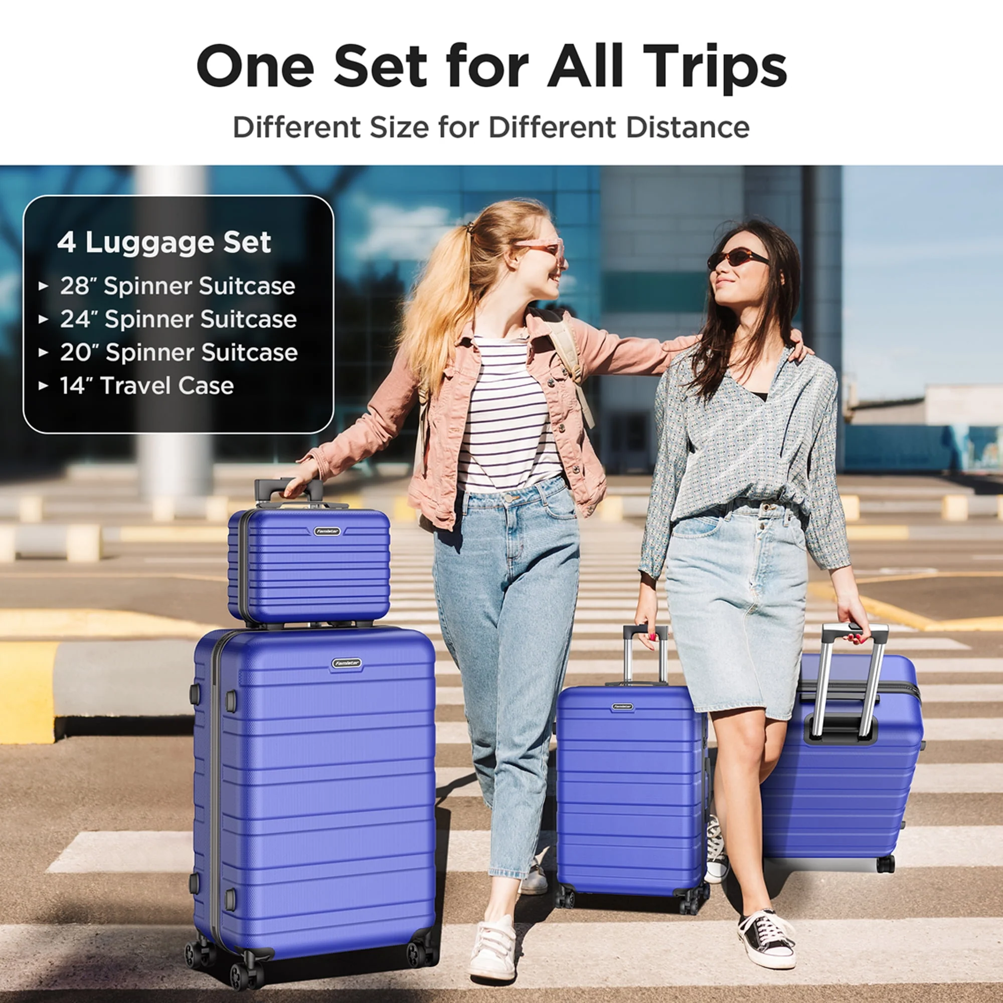 Famistar 4 PCS Hardshell Luggage Suitcase Set with 360° Double Spinner Wheels Integrated TSA Lock, 14” Travel Case, 20