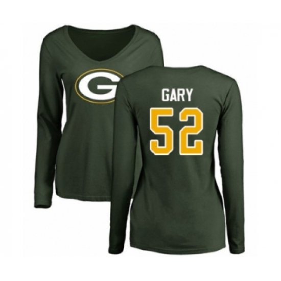Football Women's Green Bay Packers #52 Rashan Gary Green Name & Number Logo Long Sleeve T-Shirt - Jersey