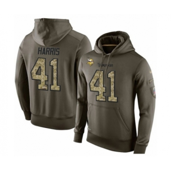 Football Men's Minnesota Vikings #41 Anthony Harris Green Salute To Service Pullover Hoodie - Jersey