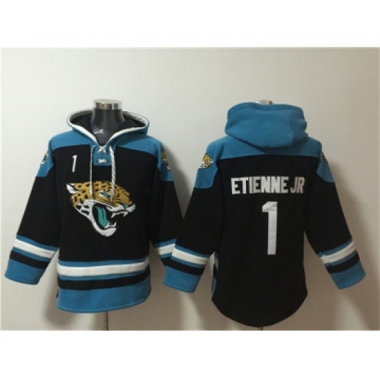 Men's Jacksonville Jaguars #1 Travis Etienne Jr. Black Ageless Must-Have Lace-Up Pullover Hoodie - Jersey