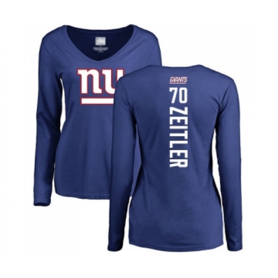 Football Women's New York Giants #70 Kevin Zeitler Royal Blue Backer Long Sleeve T-Shirt - Jersey