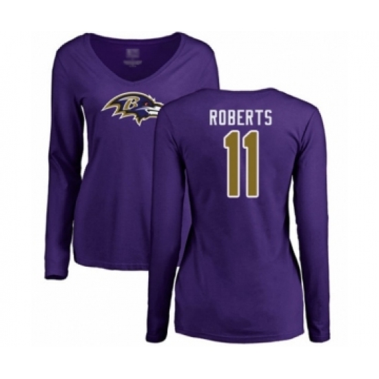 Football Women's Baltimore Ravens #11 Seth Roberts Purple Name & Number Logo Long Sleeve T-Shirt - Jersey