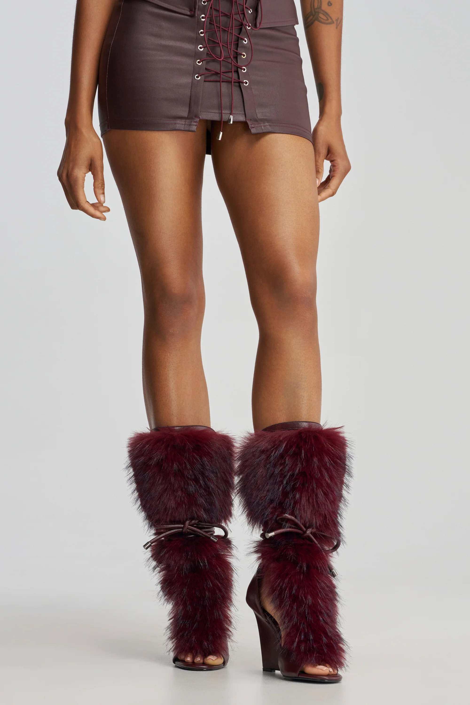 AZALEA WANG GENOVEVA BURGUNDY FUR WEDGE GLADIATOR SANDAL - Akira Wear