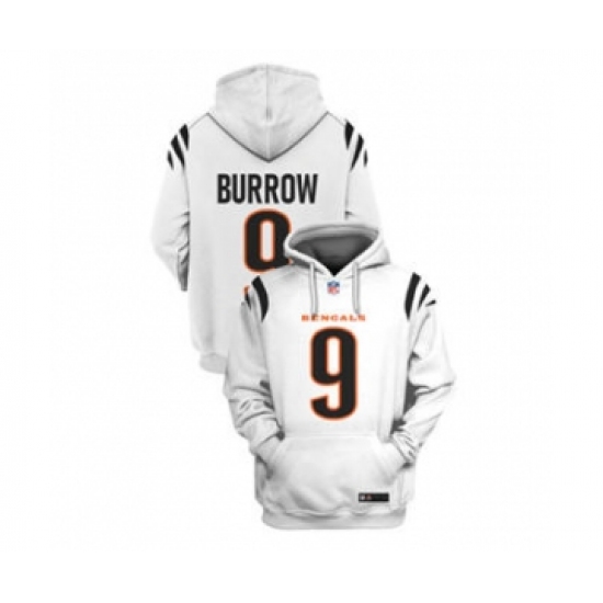Men's Cincinnati Bengals #9 Joe Burrow 2021 White Pullover Football Hoodie - Jersey