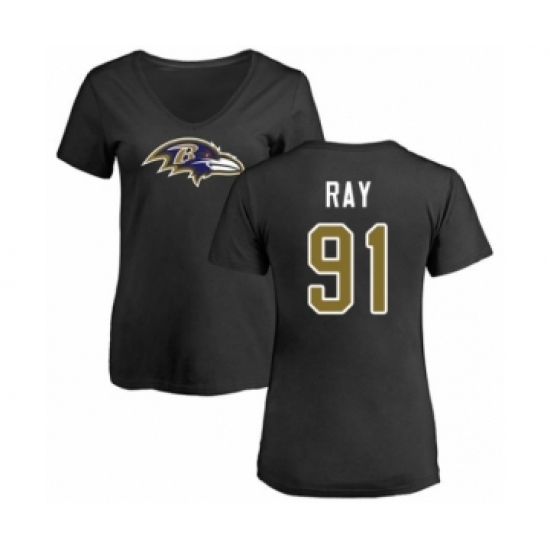 Football Women's Baltimore Ravens #91 Shane Ray Black Name & Number Logo T-Shirt - Jersey