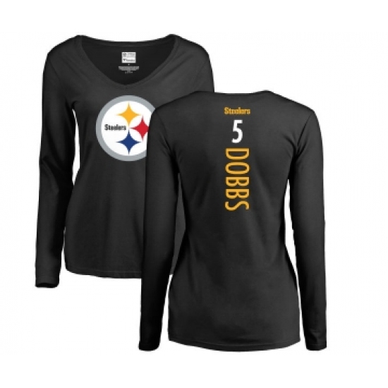 Football Women's Pittsburgh Steelers #5 Joshua Dobbs Black Backer Slim Fit Long Sleeve T-Shirt - Jersey