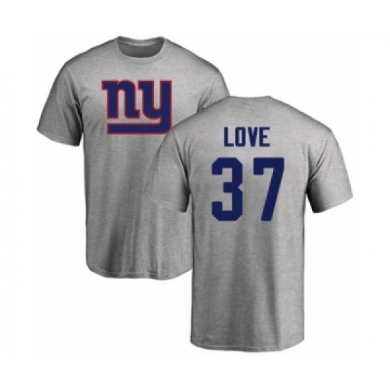 Football New York Giants #37 Julian Love Ash Name & Number Logo T-Shirt - Jersey