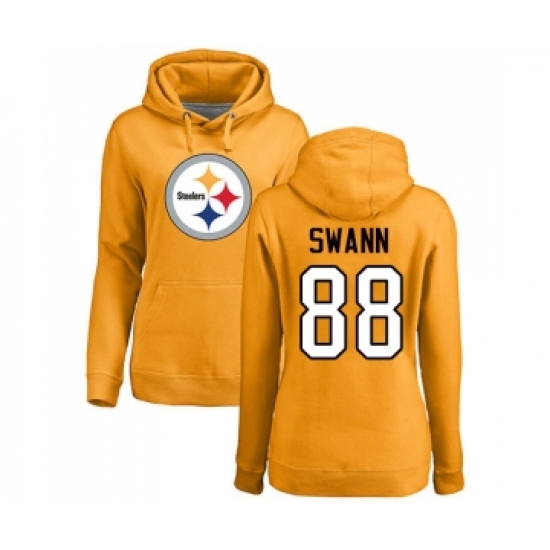 Football Women's Pittsburgh Steelers #88 Lynn Swann Gold Name & Number Logo Pullover Hoodie - Jersey