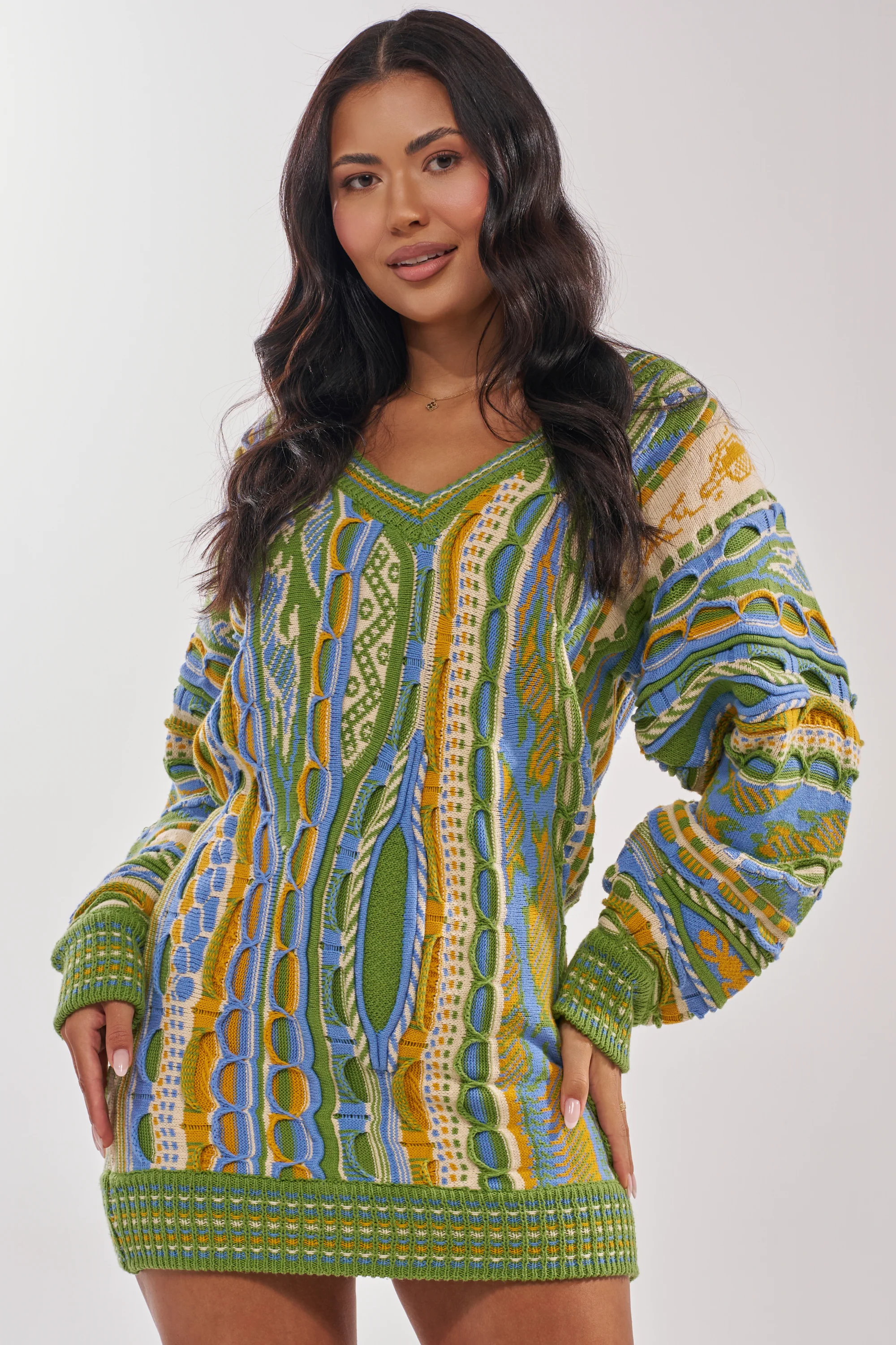 FEELIN COZY V-NECK SWEATER DRESS - Akira Wear