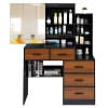 Black Vanity Desk Table with Mirror and Lights in 3 Colors,Modern Makeup Vanity Desk Dressing Table with Charging Station & Drawers & Storage Cabinet for Women Girls