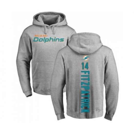 Football Miami Dolphins #14 Ryan Fitzpatrick Ash Backer Pullover Hoodie - Jersey