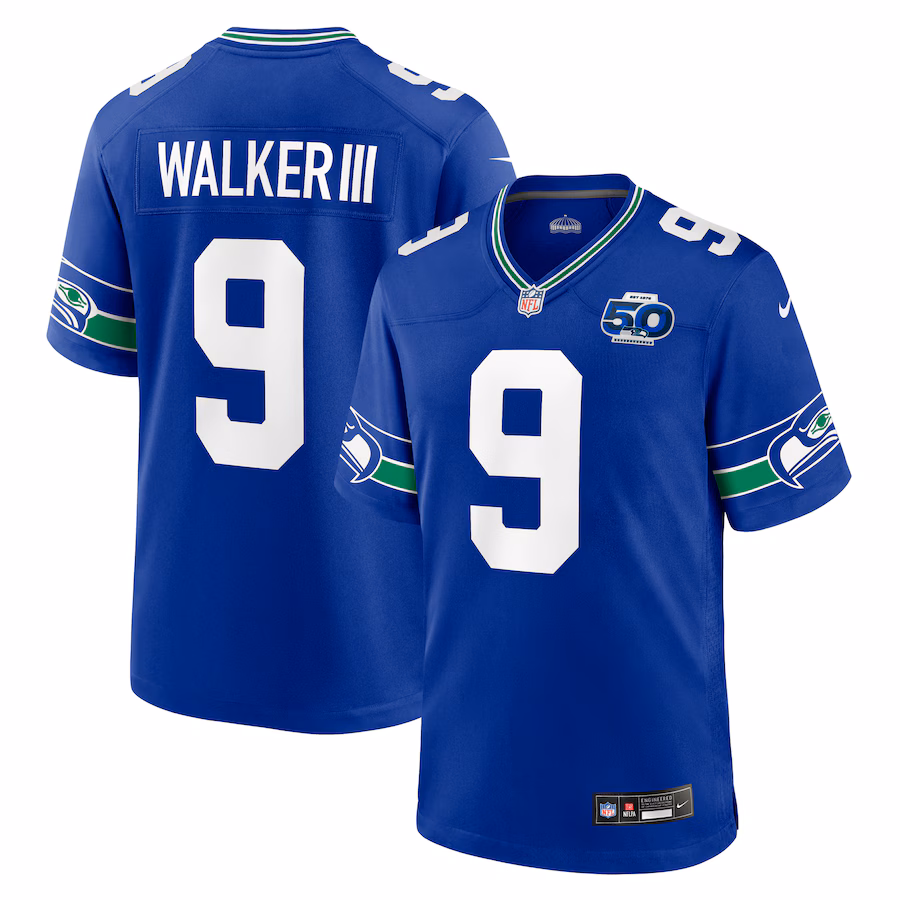 Men's Seattle Seahawks Kenneth Walker III Nike Royal Alternate 50th Season Game Jersey - Jersey