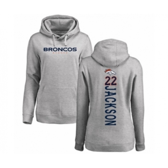 Football Women's Denver Broncos #22 Kareem Jackson Ash Backer Pullover Hoodie - Jersey