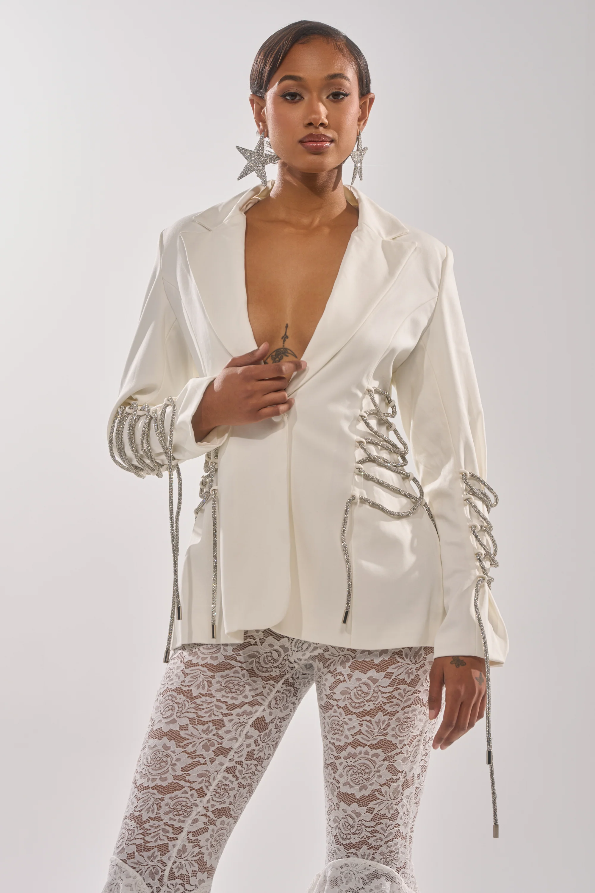 PRETTY PLEASE LACE UP BLAZER - Akira Wear