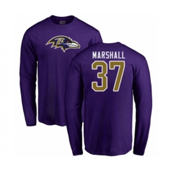 Football Baltimore Ravens #37 Iman Marshall Purple Name & Number Logo Long Sleeve T-Shirt - Jersey
