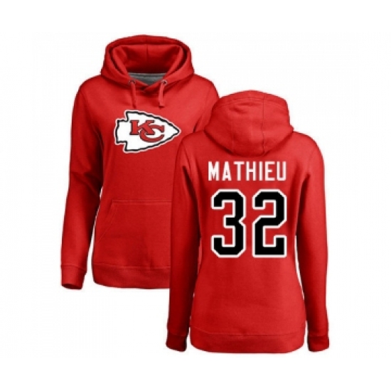 Football Women's Kansas City Chiefs #32 Tyrann Mathieu Red Name & Number Logo Pullover Hoodie - Jersey