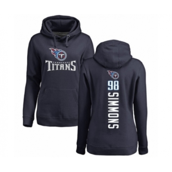 Football Women's Tennessee Titans #98 Jeffery Simmons Navy Blue Backer Pullover Hoodie - Jersey