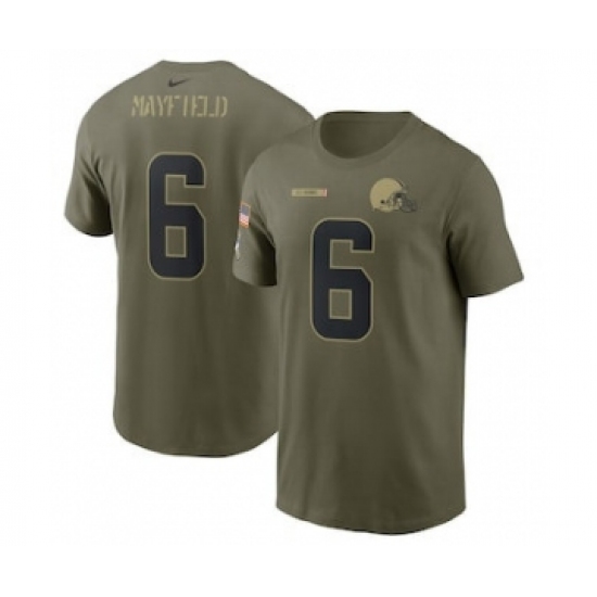 Men's Cleveland Browns #6 Baker Mayfield Football Camo 2021 Salute To Service Name & Number T-Shirt - Jersey