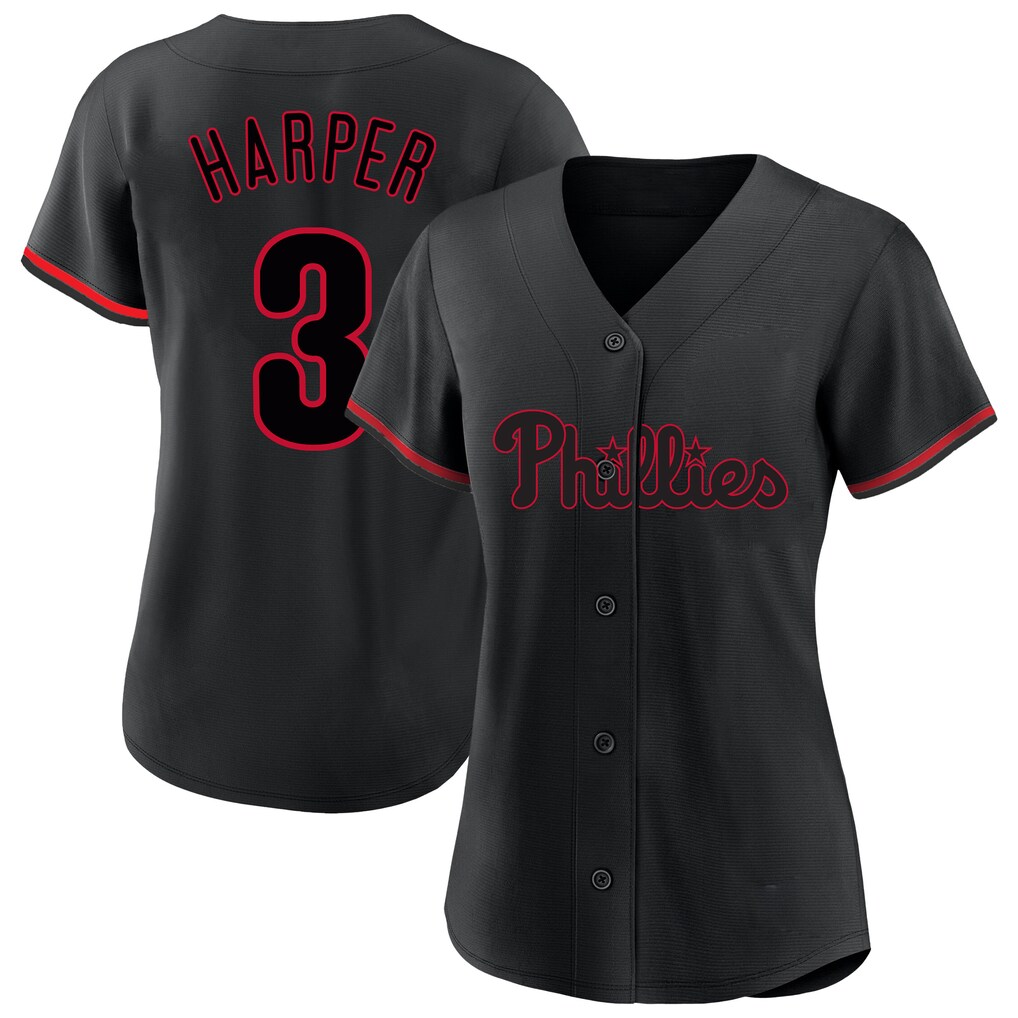 Women's Philadelphia Phillies Bryce Harper Profile Black Plus Size Player Name & Number Fashion Jersey - Jersey