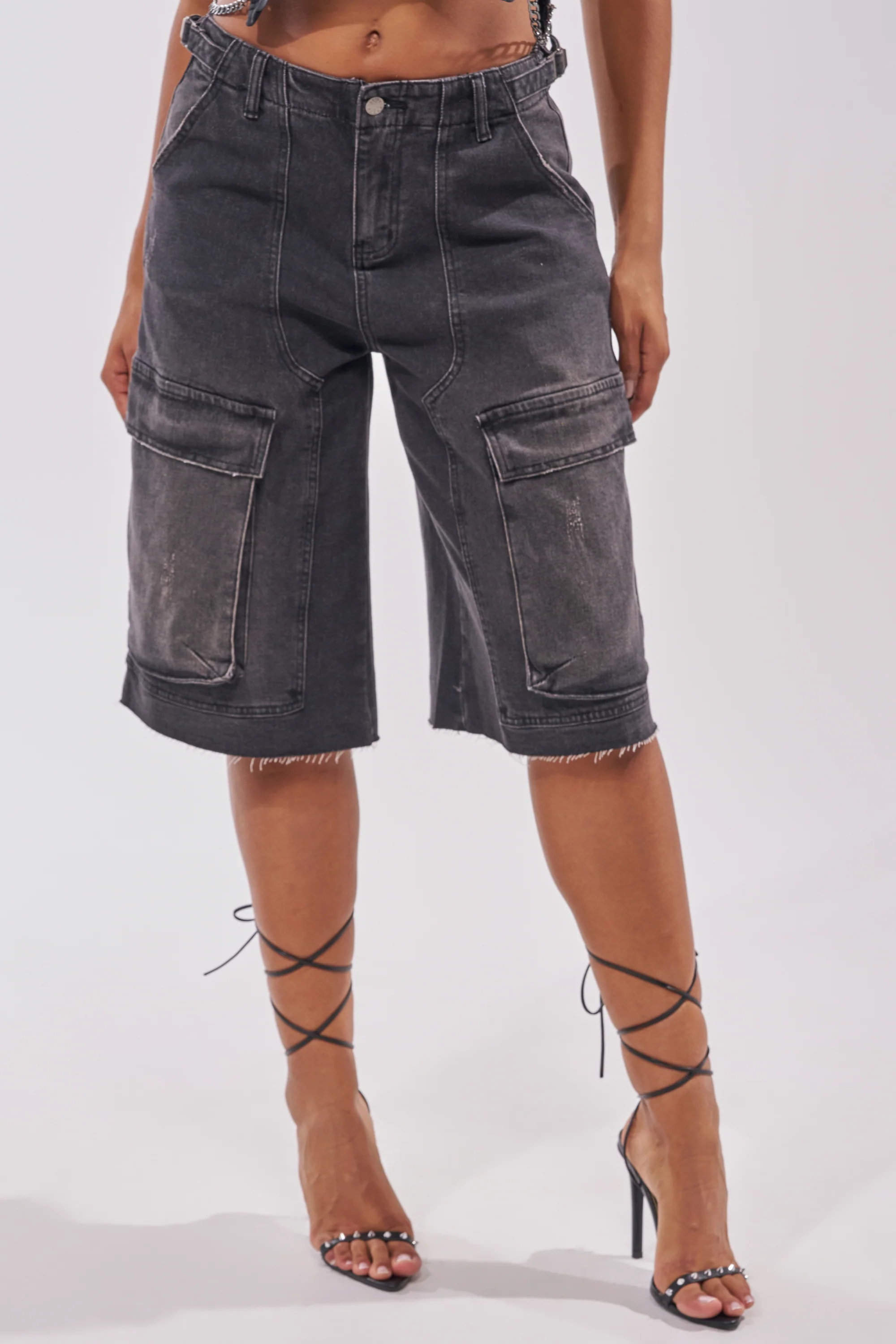 LANA DENIM JORT IN BLACK WASH DENIM - Akira Wear